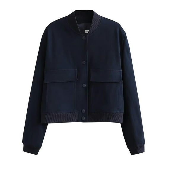 Spring New Loose Casual Short Jacket Jacket for Women - Navy Blue - L