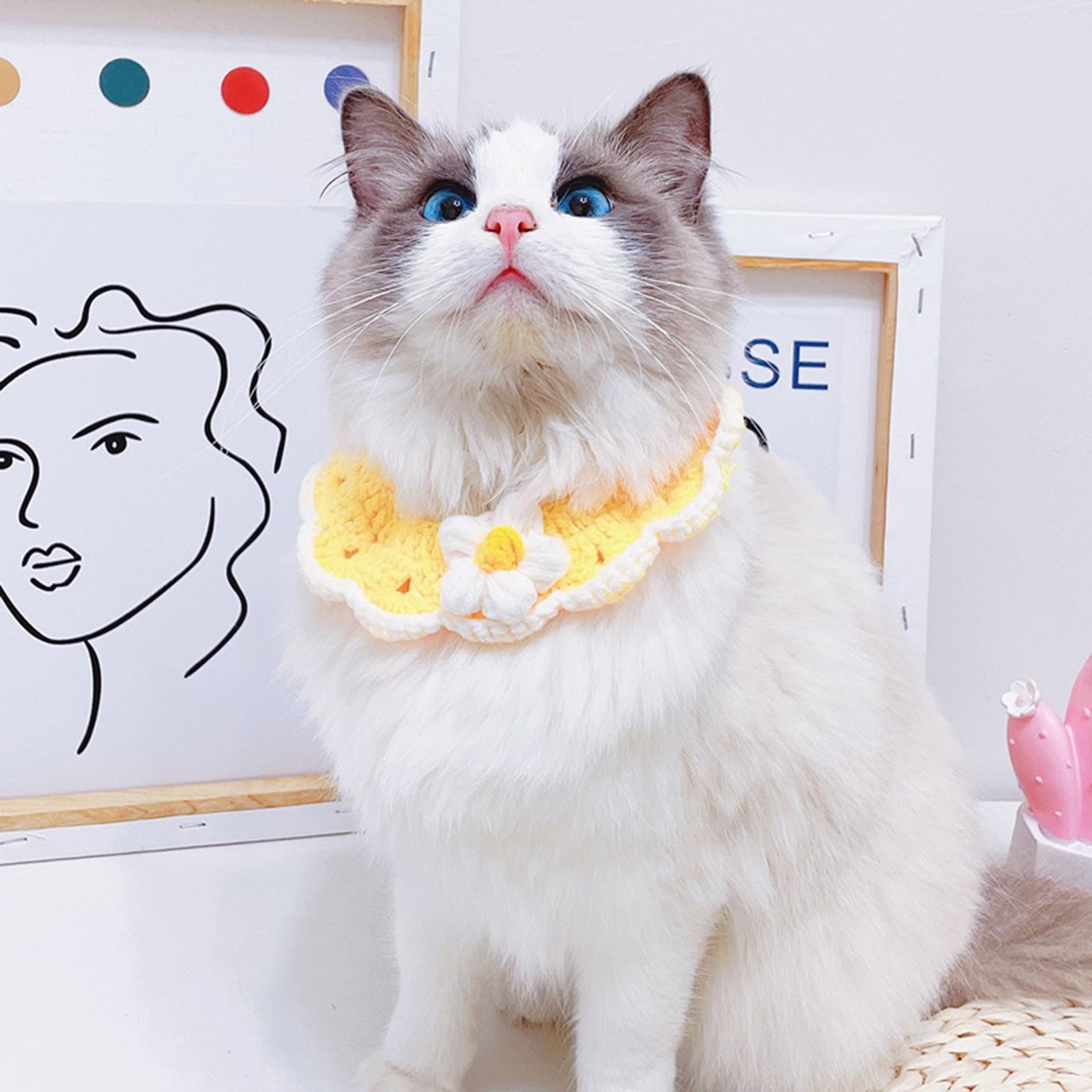 Spring New Puffs Flower Cat Coil Dog Bow Tie for Cats Leather Dog