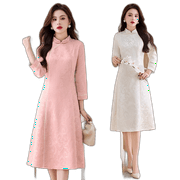 Spring New Temperament New Chinese National Style Lace Slim Dresses Creamy-White 2Xl Gentle Wind Fairy Classical Leisure
