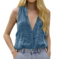 thumbnail image 1 of Spring New Women's Casual Loose Linen Solid Color V Neck Pocket Vest Shirt, 1 of 4