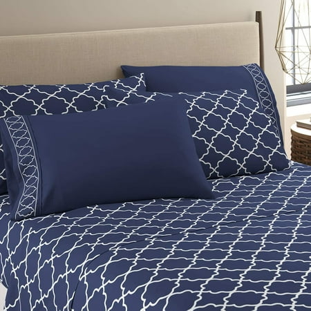 Spring Night 6-Piece 1800 Thread Count Blue Microfiber Bed Sheet Set, Queen – Deep Pocket