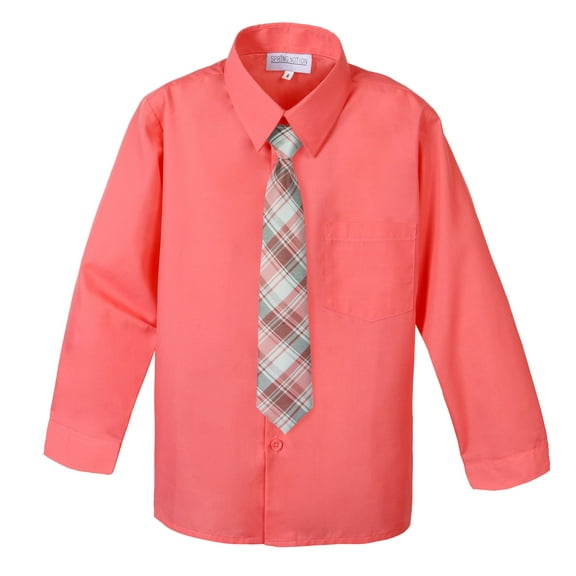 Spring Notion Big Boys' Cotton Blend Dress Shirt and Tie Set, Coral