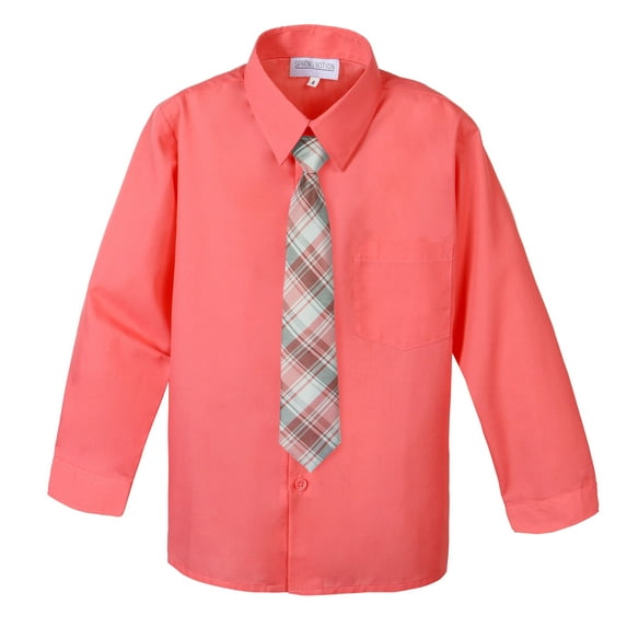 Spring Notion Big Boys' Cotton Blend Dress Shirt and Tie Set, Coral