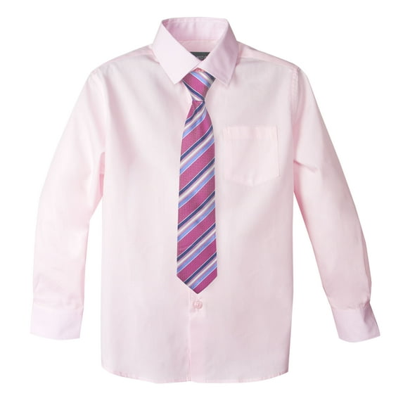 Spring Notion Big Boys' Cotton Blend Dress Shirt and Tie Set, Marshmallow Pink