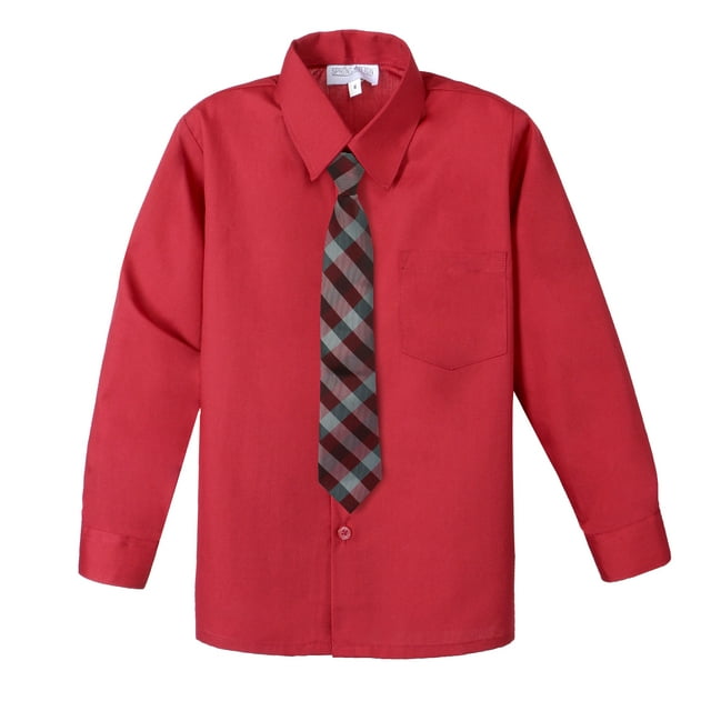 Spring Notion Big Boys' Cotton Blend Dress Shirt and Tie Set, Red