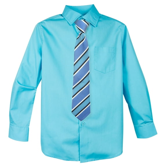 Spring Notion Big Boys' Cotton Blend Dress Shirt and Tie Set, River Blue