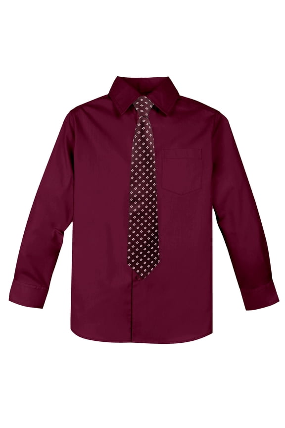 Boys' Cotton Blend Dress Shirt and Matching Necktie Set 4T Burgundy-10