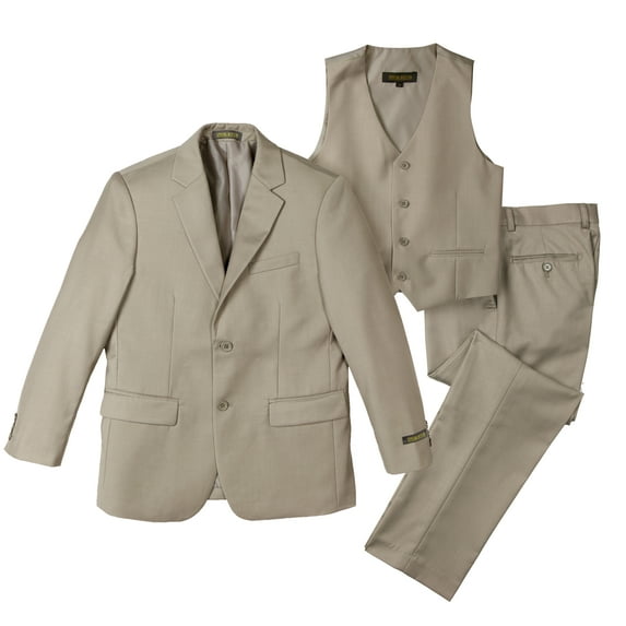 Spring Notion Big Boys' Two-Button Suit Set 12 3-Piece Tan