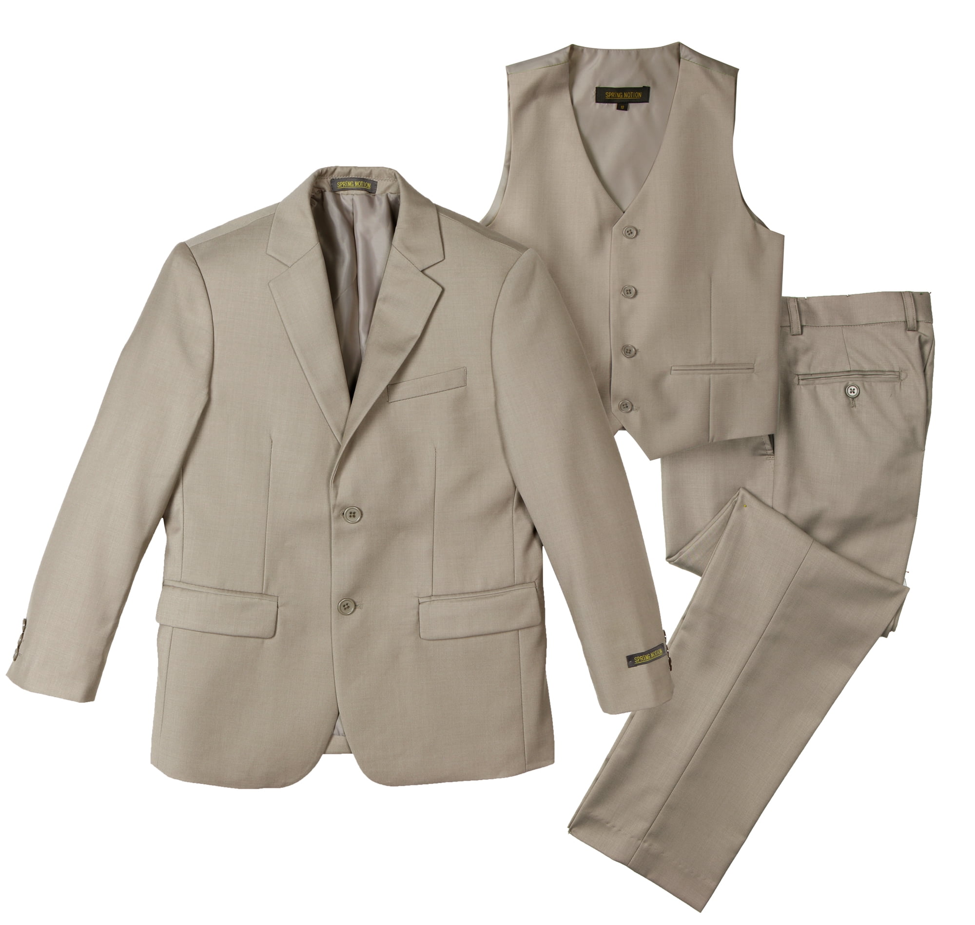Spring Notion Big Boys' Two-Button Suit Set 20 3-Piece Tan