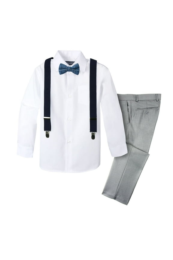 Boys' 4-Piece Plaid Suspender Outfit