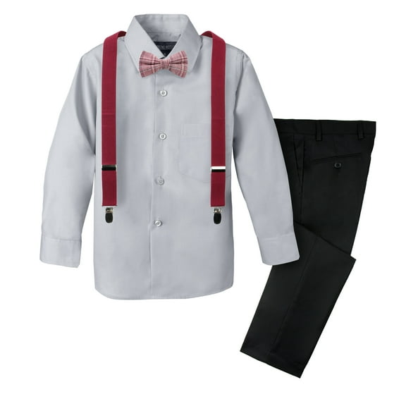 Spring Notion Boys' 4-Piece Plaid Suspender Outfit