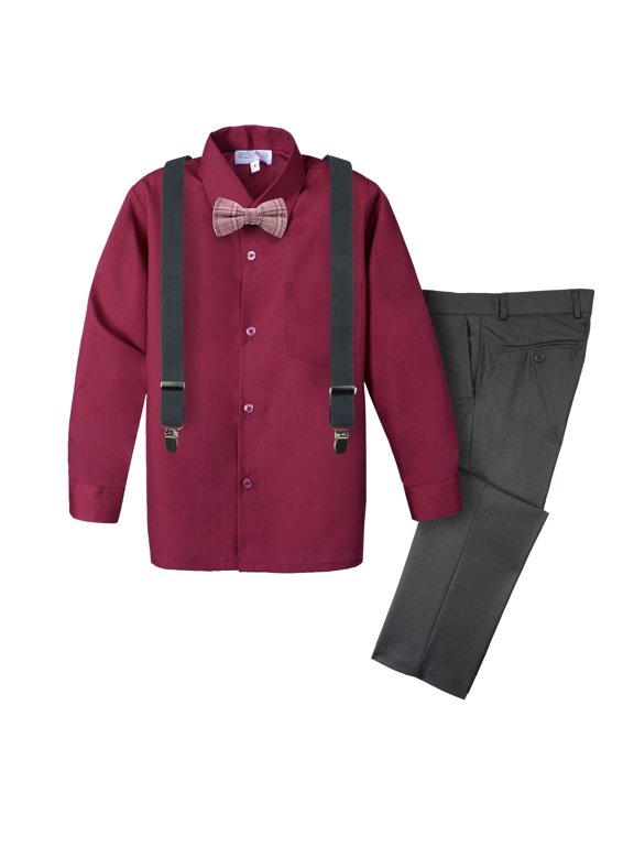 Boys' 4-Piece Plaid Suspender Outfit