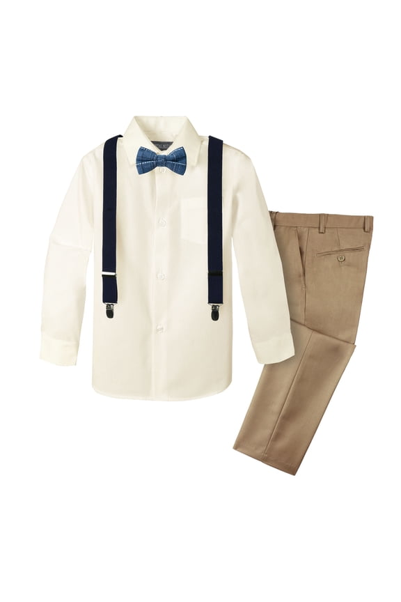 Boys' 4-Piece Plaid Suspender Outfit
