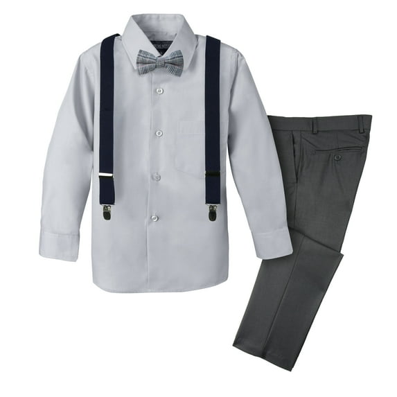Spring Notion Boys' 4-Piece Plaid Suspender Outfit