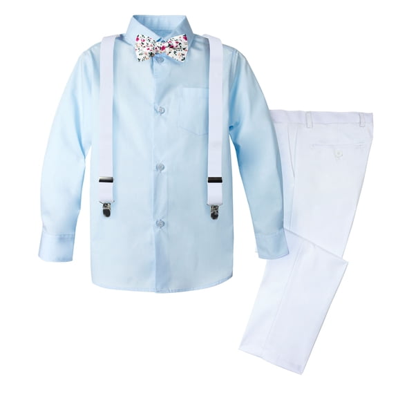 Spring Notion Boys' 4-Piece Suspender Outfit with Cotton Floral Bow Tie