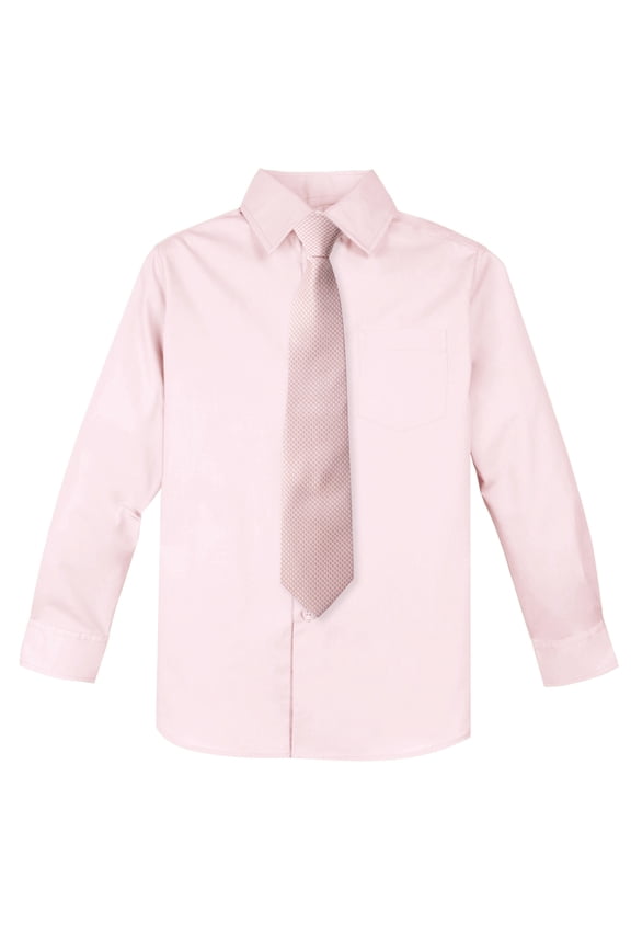Boys' Cotton Blend Dress Shirt and Matching Necktie Set 6M Marshamallow Pink-99