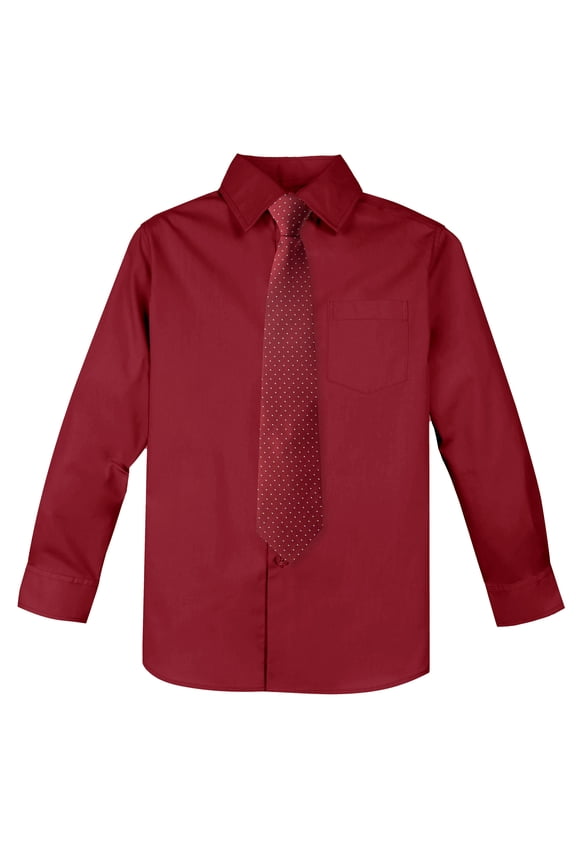 Boys' Cotton Blend Dress Shirt and Matching Necktie Set 9M Red-54