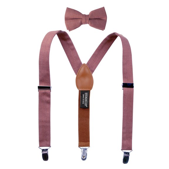 Spring Notion Boys' Linen Blend Suspenders and Bow Tie Set for Kids Toddlers Infants Ringbearers Rustic