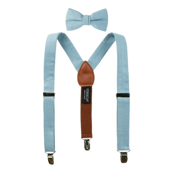 Spring Notion Boys' Linen Blend Suspenders and Bow Tie Set for Kids Toddlers Infants Ringbearers Rustic
