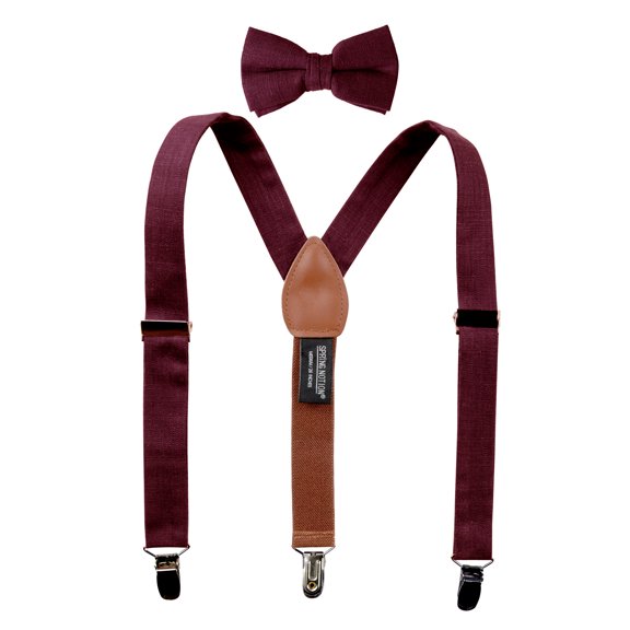 Spring Notion Boys' Linen Blend Suspenders and Bow Tie Set for Kids Toddlers Infants Ringbearers Rustic