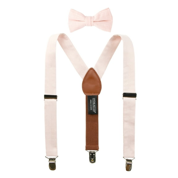 Spring Notion Boys' Linen Blend Suspenders and Bow Tie Set for Kids Toddlers Infants Ringbearers Rustic