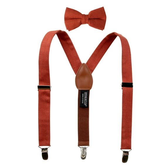 Spring Notion Boys' Linen Blend Suspenders and Bow Tie Set for Kids Toddlers Infants Ringbearers Rustic