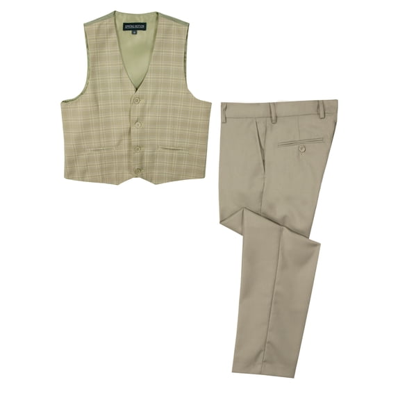Spring Notion Boys' Plaid Vest and Pants Set, Tan 12