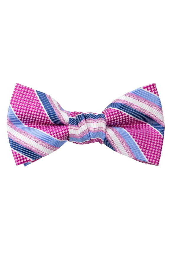 Boys' Pre-tied Woven Bow Tie Large Blue Pink Stripes