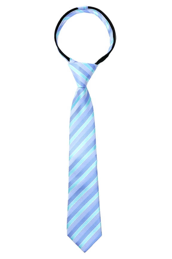 Boys' Pre-tied Woven Zipper Tie Large Aqua Stripes
