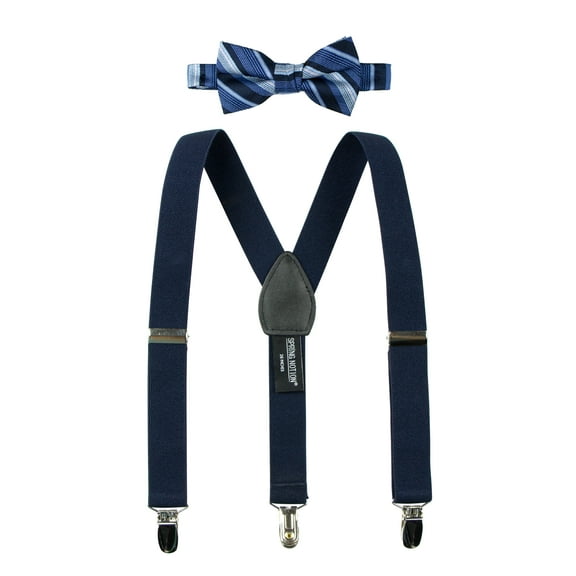 Spring Notion Boys' Woven Bow Tie and Suspender Set Blue Stripes L