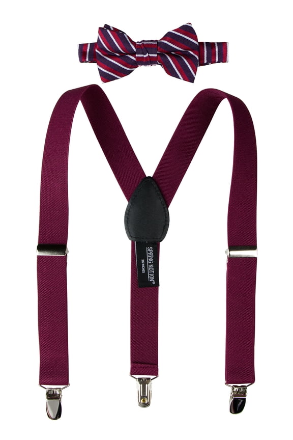 Boys' Woven Bow Tie and Suspender Set Burgundy L
