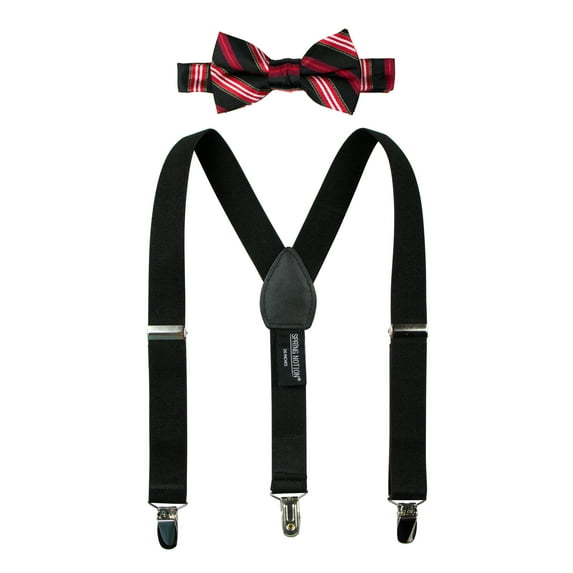 Spring Notion Boys' Woven Bow Tie and Suspender Set Red Black Stripes L