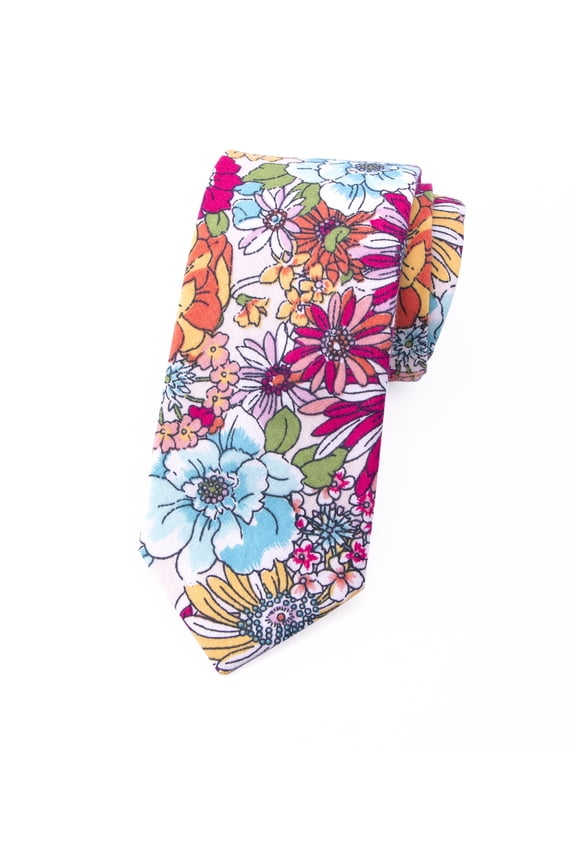 Men's Floral Print Cotton Skinny Tie