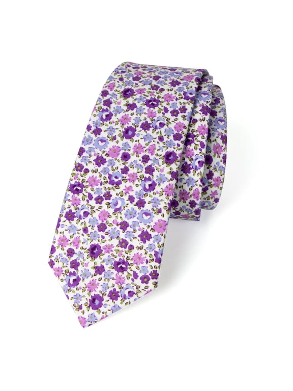 Men's Floral Print Cotton Skinny Tie
