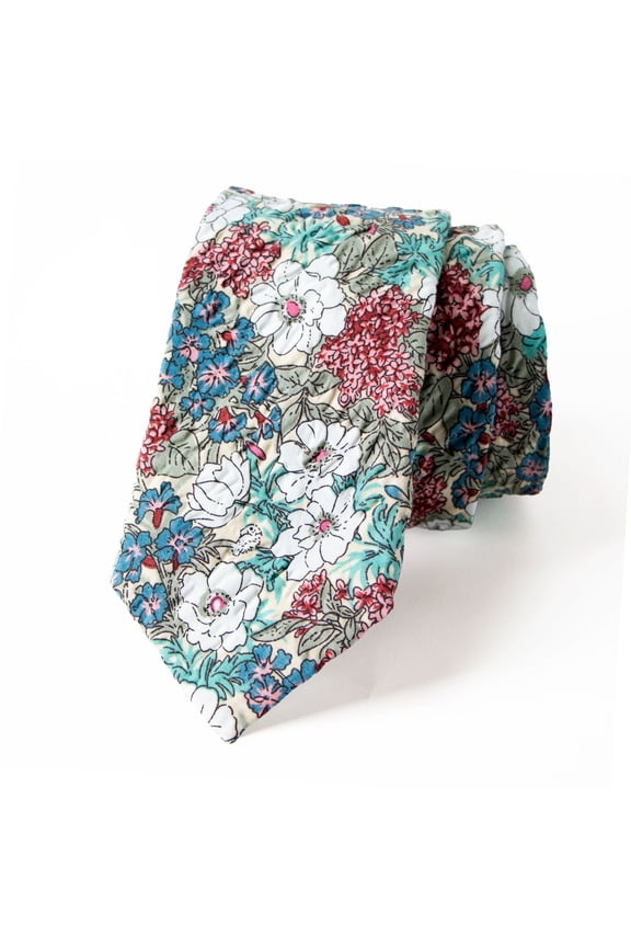 Men's Salt Shrinking Seersucker Cotton Floral Print Necktie