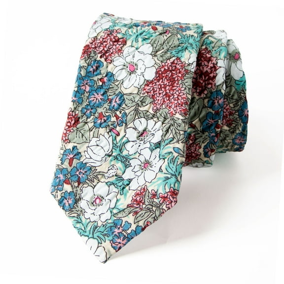 Spring Notion Men's Salt Shrinking Seersucker Cotton Floral Print Necktie