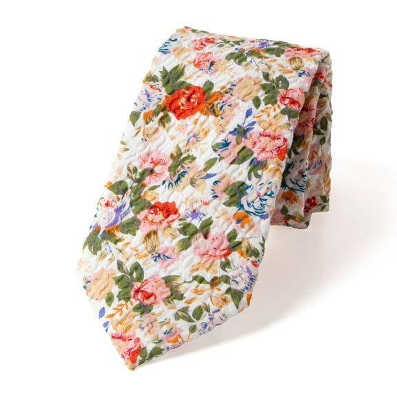 Spring Notion Men's Salt Shrinking Seersucker Cotton Floral Print Necktie