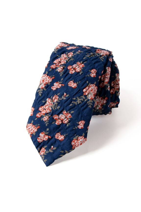 Men's Salt Shrinking Seersucker Cotton Floral Print Necktie