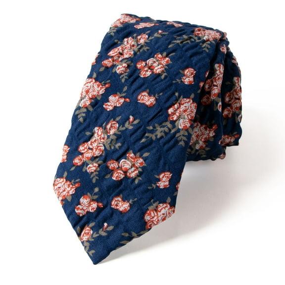 Spring Notion Men's Salt Shrinking Seersucker Cotton Floral Print Necktie