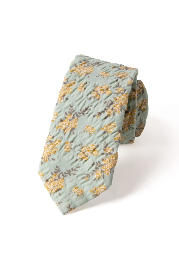 Men's Salt Shrinking Seersucker Cotton Floral Print Necktie