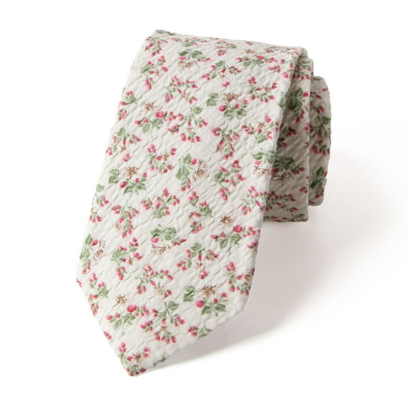 Spring Notion Men's Salt Shrinking Seersucker Cotton Floral Print Necktie