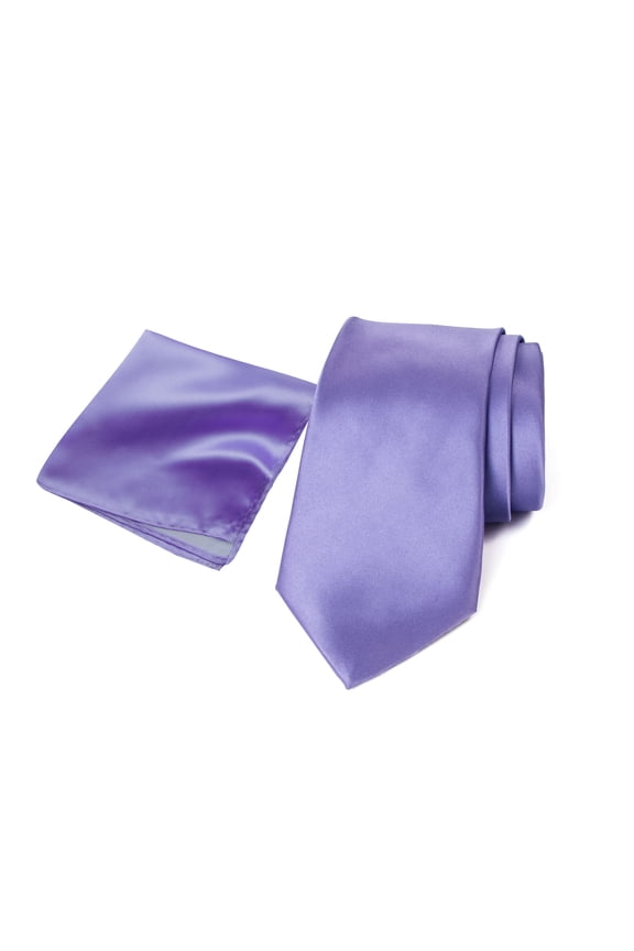Men's Satin Microfiber Solid Color Skinny Tie and Handkerchief Set, Dusty Lavender