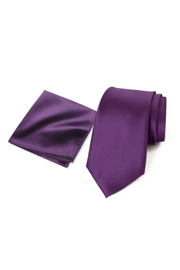 Men's Satin Microfiber Solid Color Skinny Tie and Handkerchief Set, Dusty Purple