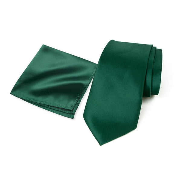 Spring Notion Men's Satin Microfiber Solid Color Skinny Tie and Handkerchief Set, Emerald