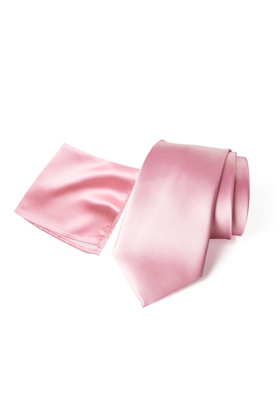 Men's Satin Microfiber Solid Color Skinny Tie and Handkerchief Set, Light Pink