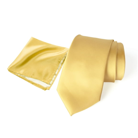 Spring Notion Men's Satin Microfiber Solid Color Skinny Tie and Handkerchief Set, Yellow