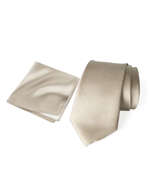 Men's Satin Microfiber Solid Color Tie and Handkerchief Set, Champagne