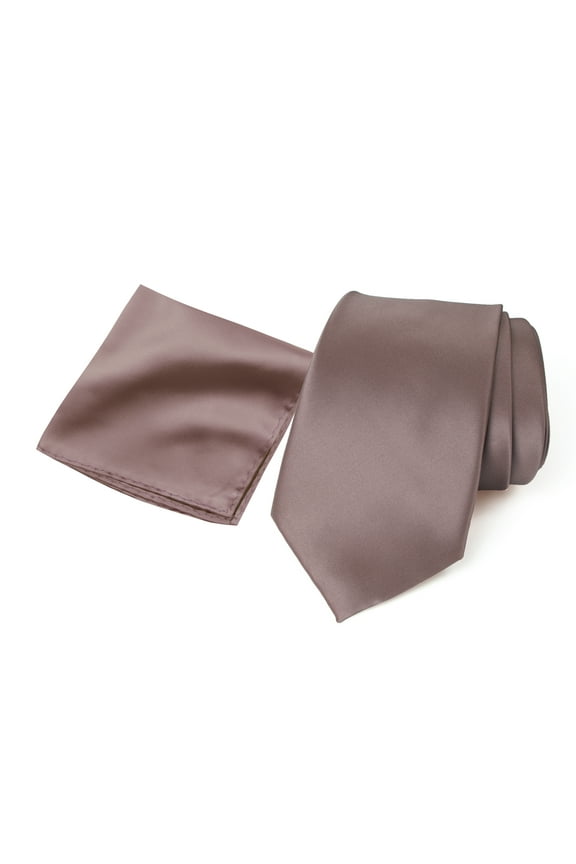 Men's Satin Microfiber Solid Color Tie and Handkerchief Set, Dusk