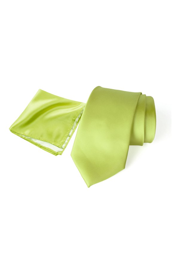 Men's Satin Microfiber Solid Color Tie and Handkerchief Set, Lime