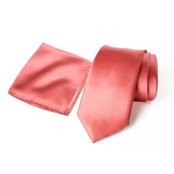 Spring Notion Men's Satin Microfiber Solid Color Tie and Handkerchief Set, Melon